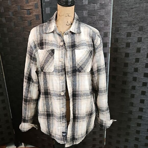 Brooklyn Cloth Black & Tan Plaid Faux Sherpa Shacket Size Large - Picture 1 of 12